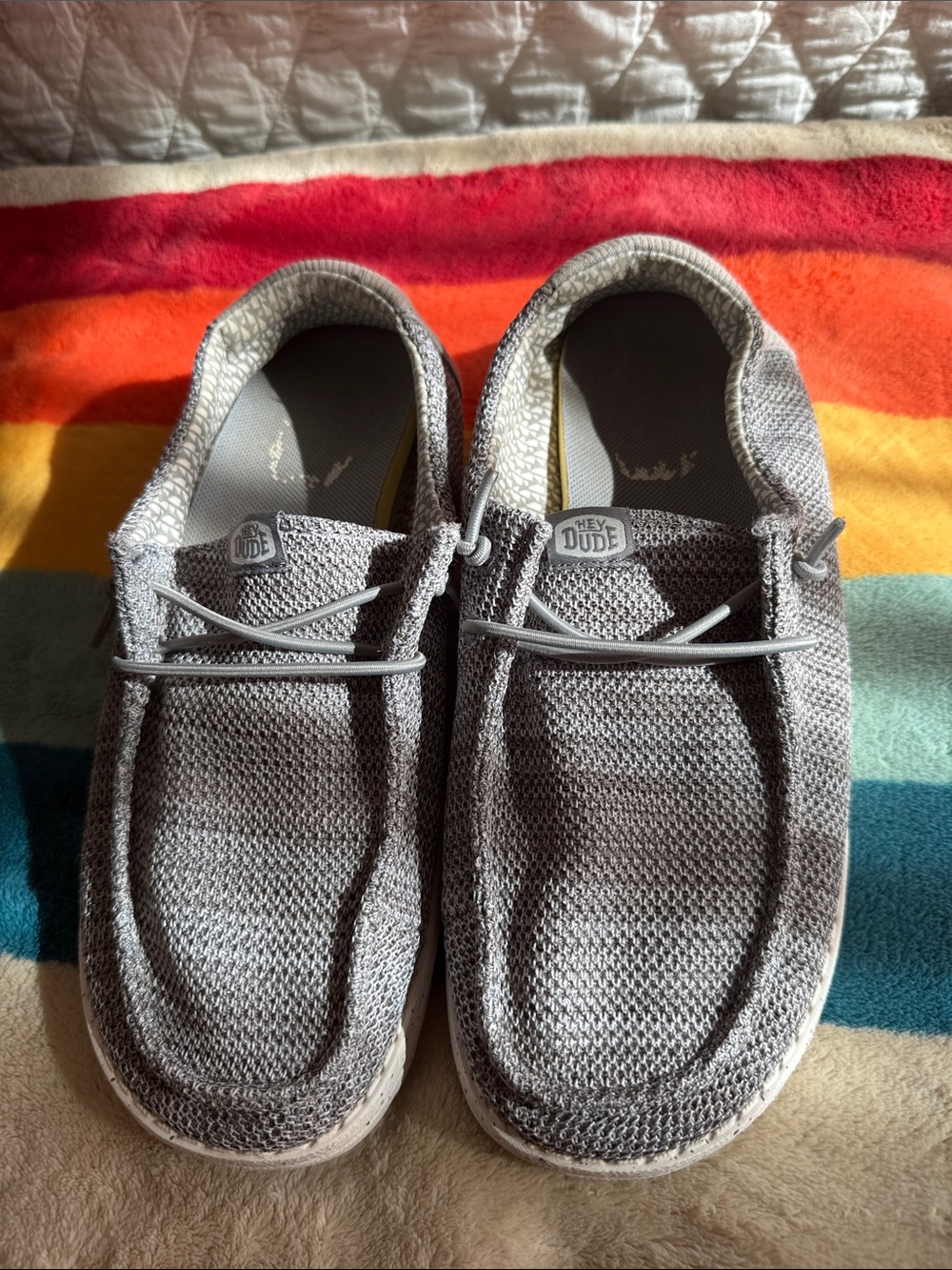 Hey Dude Light Gray Knit Slip-On Loafers